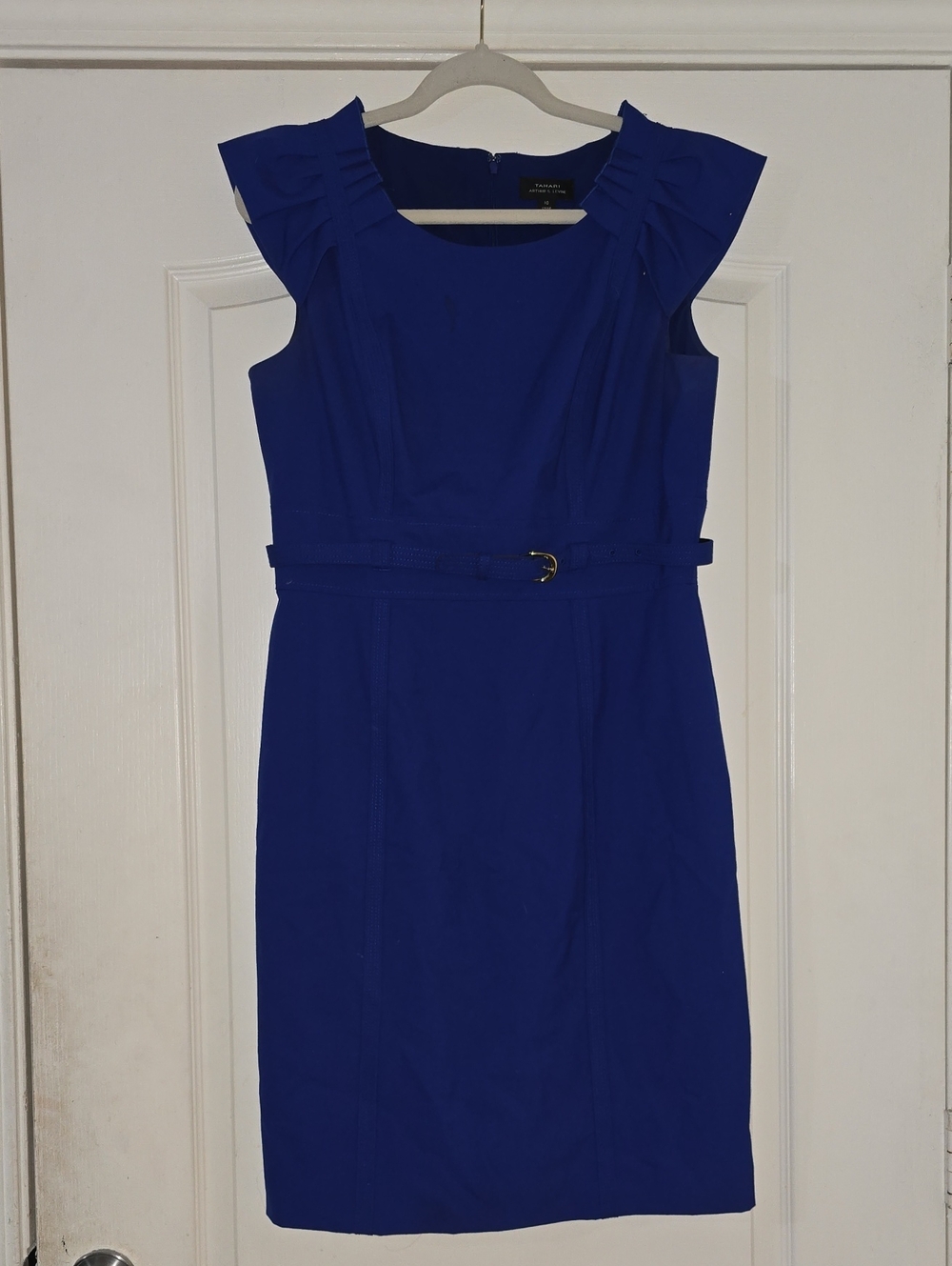 Tahari Elegant Royal Blue Belted Sheath Dress